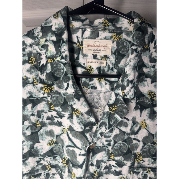XL Weatherproof Vintage Washable Linen Shirt Button Down Green Yellow Floral - Picture 3 of 3